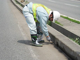 ④その墨出し位置にそって、テープの巾分にペイントローラ等でプライマーを塗布して下さい。塗布後、乾いた状態を確認して下さい。（夏季：30分程度、冬季：60分程度、乾燥が必要となります。）